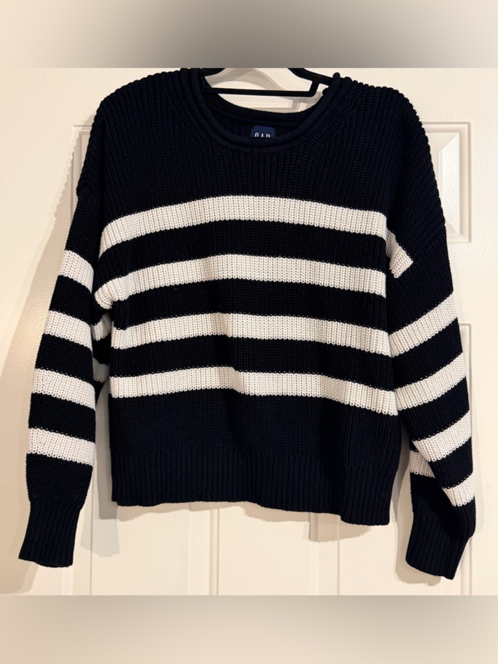 Gap black white cotton stripe crewneck sweater sz Large